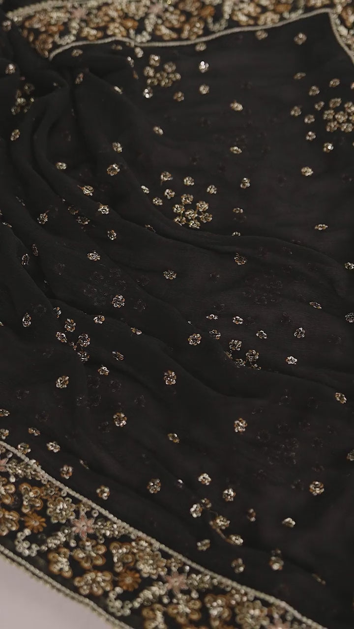 Fabric close-up highlighting intricate embroidery and luxurious finish of 'Mahtaab' from the Pehla Khat collection.