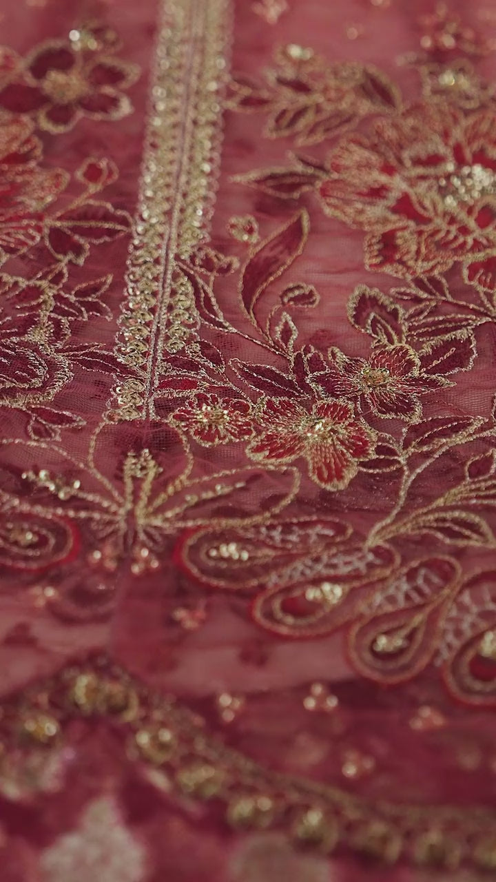 Fabric close-up highlighting intricate embroidery and luxurious finish of 'Mohabbat' from the Pehla Khat collection.