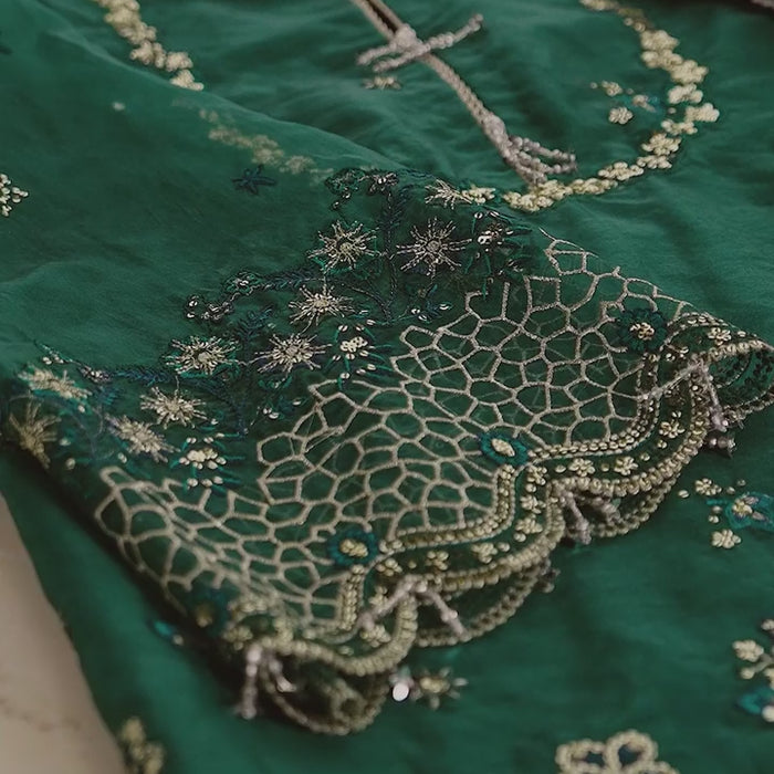 Fabric close-up highlighting intricate embroidery and luxurious finish of 'Vasl' from the Pehla Khat collection.